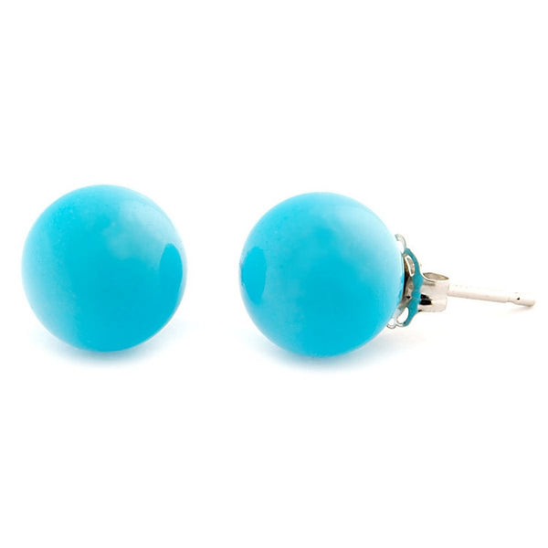 8mm Sleeping Beauty Turquoise Ball Stud Earrings 14K White Gold - Trustmark Jewelers - Earrings - 1