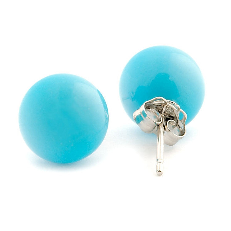 8mm Sleeping Beauty Turquoise Ball Stud Earrings 14K White Gold - Trustmark Jewelers - Earrings - 3