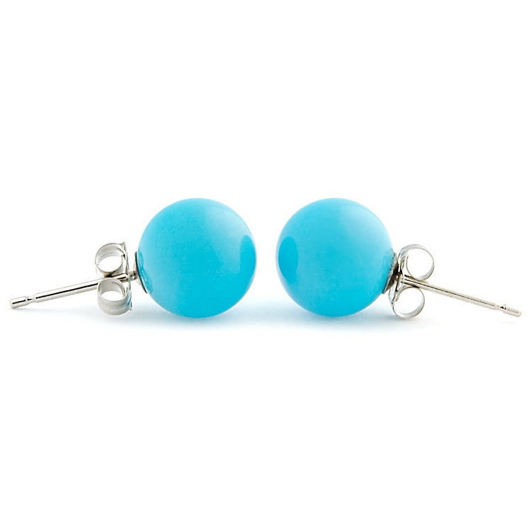 8mm Sleeping Beauty Turquoise Ball Stud Earrings 14K White Gold - Trustmark Jewelers - Earrings - 4