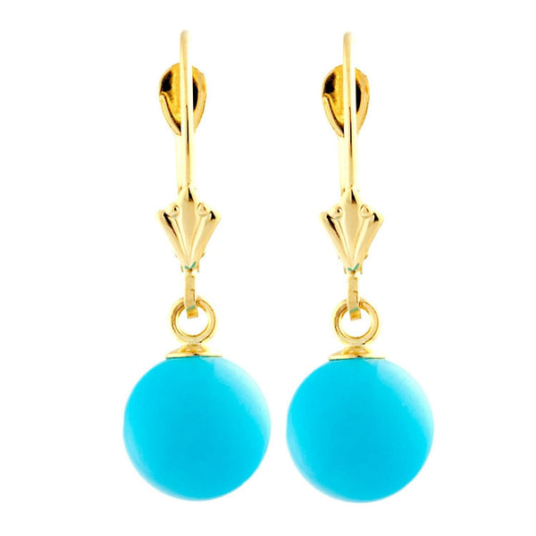 8mm Sleeping Beauty Turquoise Ball Drop Leverback Earrings 14K Gold - Trustmark Jewelers - Earrings - 1