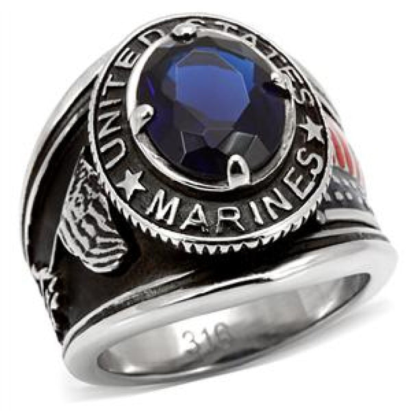 Marines: Simulated Sapphire Military Mens Ring 316 Stainless Steel - Trustmark Jewelers - Mens Rings