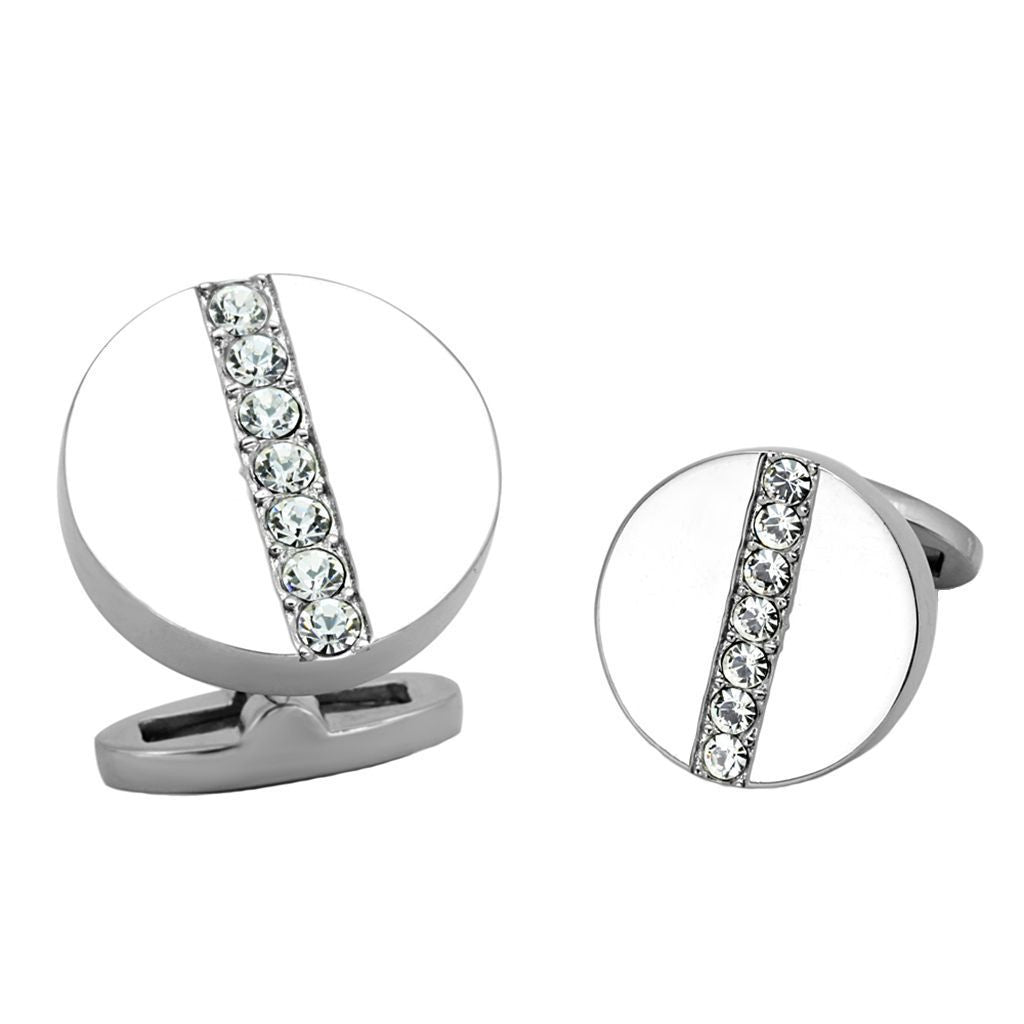 Preston: 1.12ct Crystal Rhinestone Stripe Circular Steel Cufflink - Trustmark Jewelers - Cufflinks
