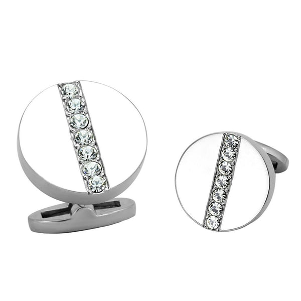 Preston: 1.12ct Crystal Rhinestone Stripe Circular Steel Cufflink - Trustmark Jewelers - Cufflinks
