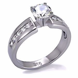 Danara: Classic Stainless Steel Russian Ice Diamond CZ Engagement Ring - Trustmark Jewelers - Engagement Rings - 2