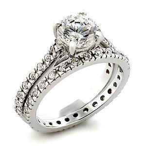 Christy: 2.1ct Ice on Fire CZ Eternity Wedding Ring Set, White HGe - Trustmark Jewelers - Wedding Ring Sets - 1
