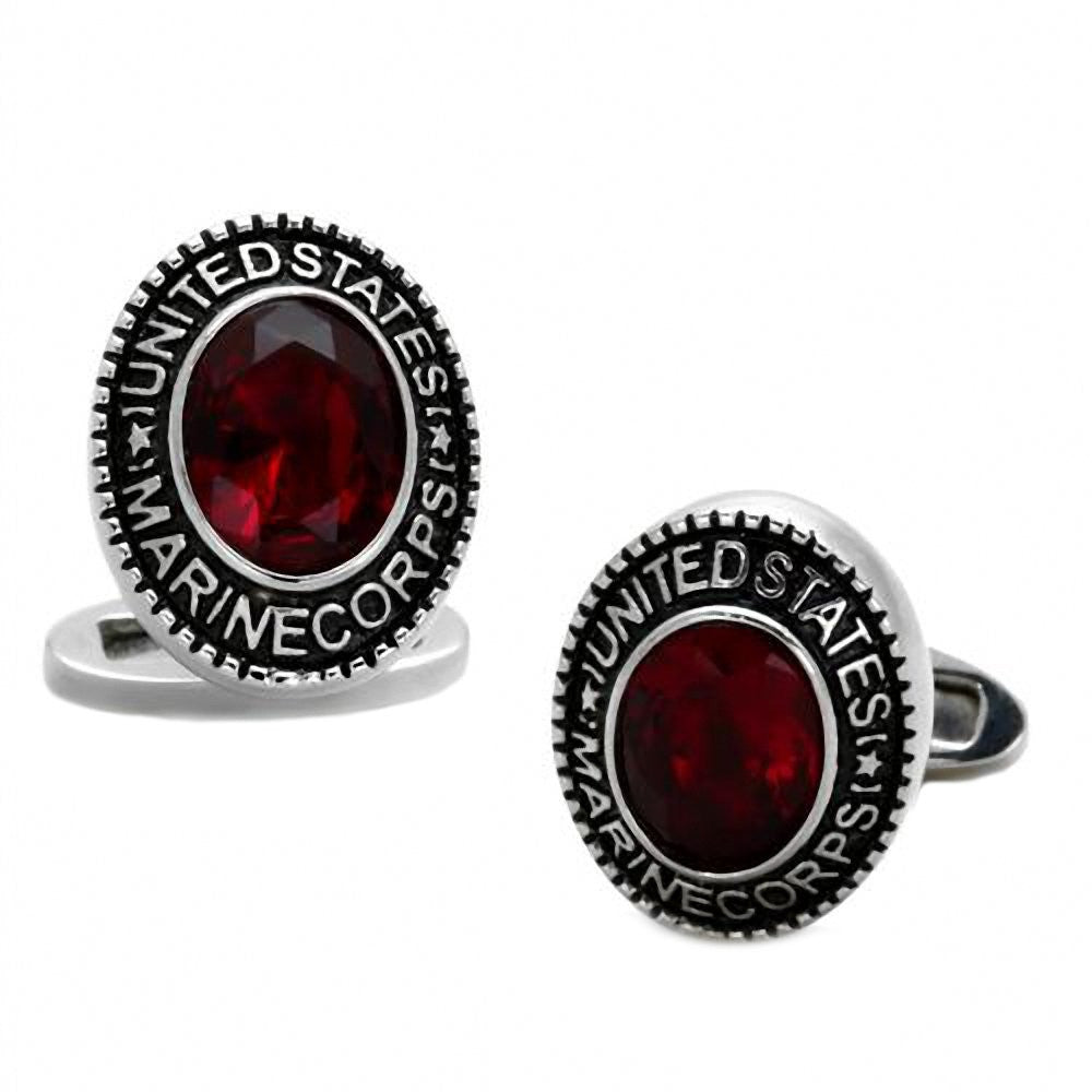 Marines: Mens 6ct Oval cut Ruby Ice CZ US Marine Corps Cufflinks - Trustmark Jewelers - Cufflinks