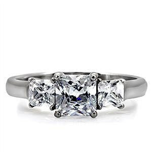 Malena: Stunning 3 Stone Russian Ice Diamond CZ Steel Engagement Ring - Trustmark Jewelers - Engagement Rings - 1