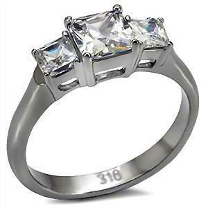 Malena: Stunning 3 Stone Russian Ice Diamond CZ Steel Engagement Ring - Trustmark Jewelers - Engagement Rings - 2