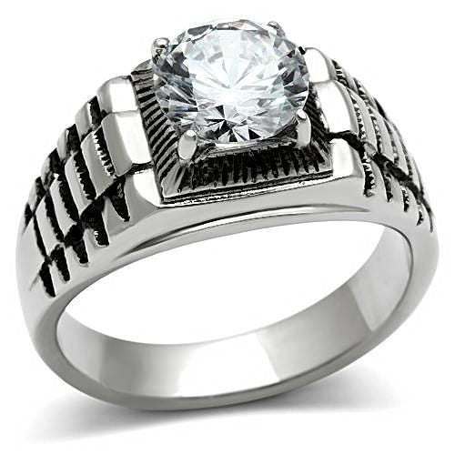 Nolan: 2.0ct Russian Ice on Fire CZ Diamond Step Band 316 Steel Ring - Trustmark Jewelers - Mens Rings - 1