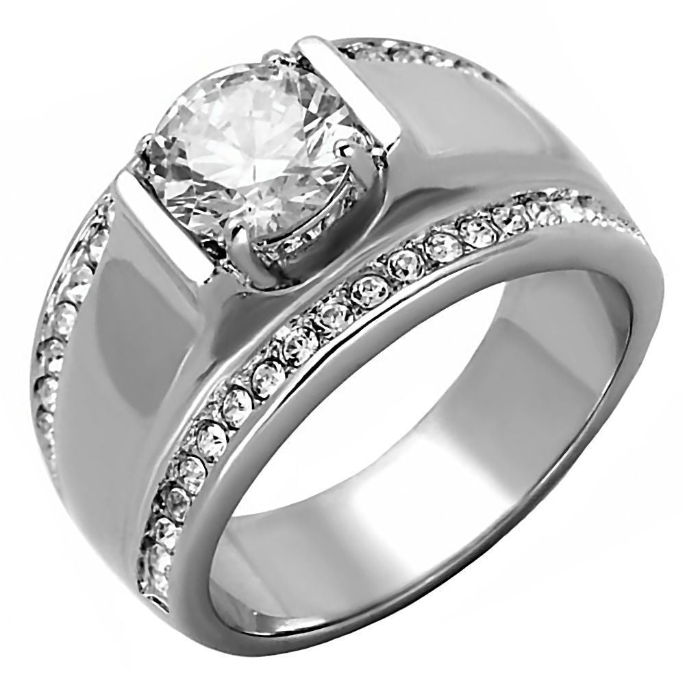 Nathan: Mens 2.66ct Russian IOF CZ Solitaire Design Semi-Eternity Ring - Trustmark Jewelers - Mens Rings