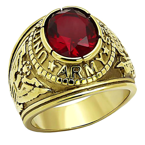 Army G: Mens US Army Military Service Ring 316L Steel & IP 14K Gold