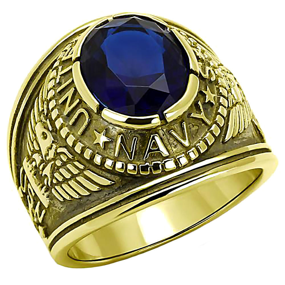 Navy G: Mens US Navy Military Service Ring 316L Steel & IP 14K Gold