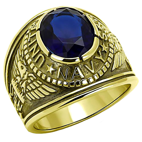 Navy G: Mens US Navy Military Service Ring 316L Steel & IP 14K Gold