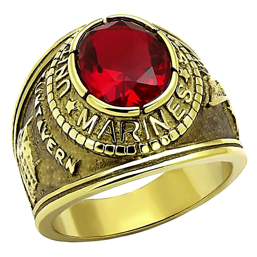 Marines G: Mens US Marine Corps 316L Steel Ring and IP 14K Gold