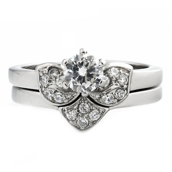 Paige: Floral designed 0.71ct Russian IOF CZ 2 pc Wedding Ring Set - Trustmark Jewelers - Wedding Ring Sets - 1