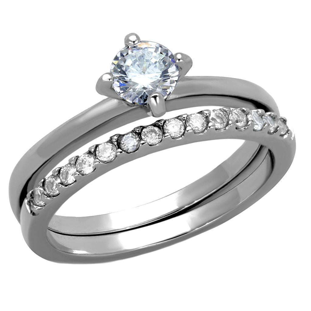 Pentara: 0.71ct Russian IOF CZ 2 pc Steel Semi-eternity Wedding Set - Trustmark Jewelers - Wedding Ring Sets