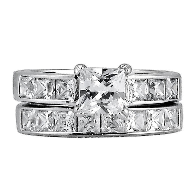 Damani: 3.75ct Russian Ice Diamond CZ 2 piece Steel Wedding Ring Set - Trustmark Jewelers - Wedding Ring Sets - 1