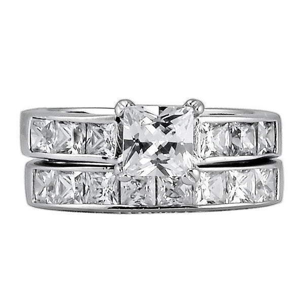 Damani: 3.75ct Russian Ice Diamond CZ 2 piece Steel Wedding Ring Set - Trustmark Jewelers - Wedding Ring Sets - 1
