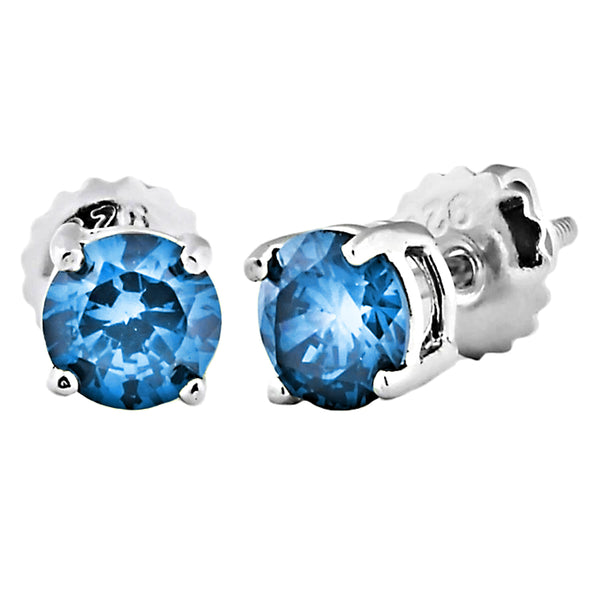 Trustmark Brilliant Cut Blue Zircon Ice CZ Screw Back Earrings Sterling Silver